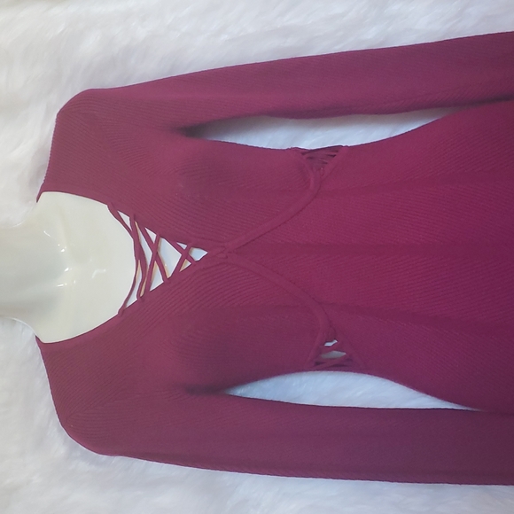 GUESS Marciano Berry Criss-Cross Long-Sleeve Sweater Dress - Size XS, 0 - Picture 2 of 6